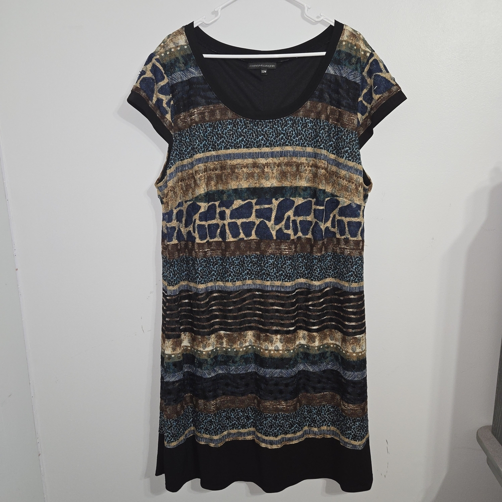 M#35 Chris Mclaughlin Multicolor Striped Short Sleeve Dress‎ Size 22W
